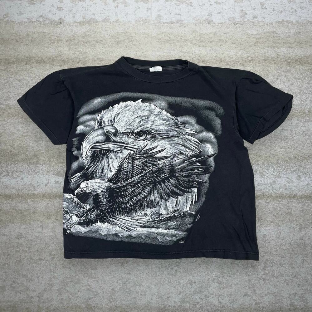 Vintage 90s Caribbean Dream Biker Tee Shirt L Black White Short Sleeve